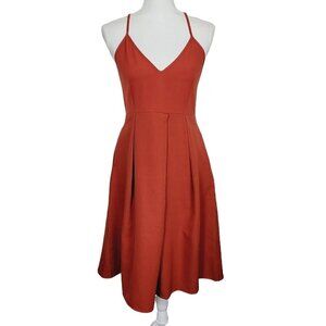 Eliacher Small 4-6 Deep V Neck Dress Adjustable Spaghetti Straps Rust Color NEW